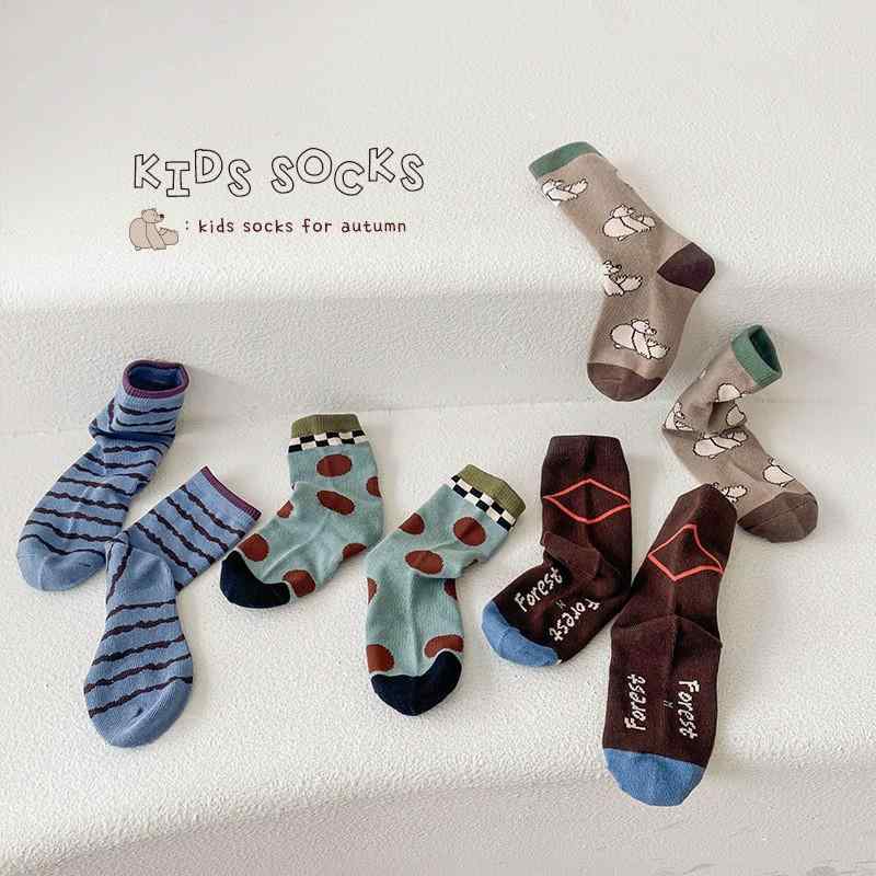 靴下 キッズ 男の子 女の子 子供 ソックス 中筒丈 綿 ドット ボーダー アニマル 秋冬 通園 通学