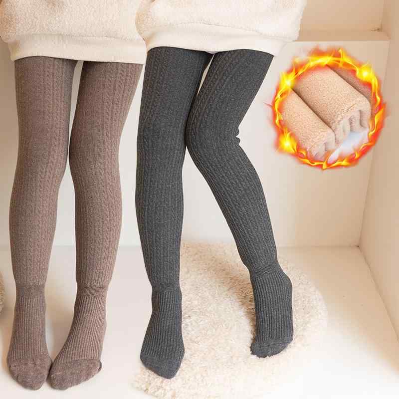 靴下 キッズ 女の子 裏起毛 タイツ 秋冬 厚手 あったか レギンス 子供用 ケーブル編み コットン 幼児 ..