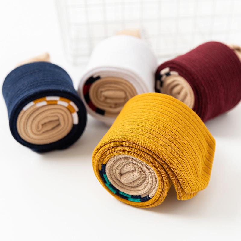 靴下 キッズ 女の子 裏起毛 タイツ 厚手 スパッツ 配色 ストライプ 秋冬 子供 幼児 小学生 白 赤 黄 紺(x3)