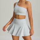 ヨガウェア レディース スポーツウェア セットアップ ブラ スコート 上下 2点セット 無地 超伸縮性 ランニング ジム テニス ゴルフ 春夏秋冬 黒 ブラック...