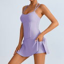 セットアップ レディース 裸感 タンクトップ ヨガ テニス ワンピース 速乾 ゴルフ スポーツ スカート スパッツ付き 春夏 秋冬