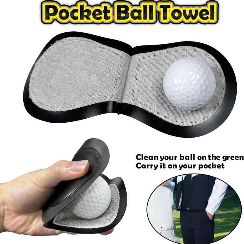 ゴルフ用品 ゴルフタオル ゴルフボールクリーナー 携帯用 ポケット付き コットン グレー