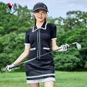 ゴルフウェア レディース 春夏 半袖トップス ニット カットソー スカート セットアップ 上下 黒 ブラック ゴルフ スポーツウェア 女性用 婦人服 XS S ...