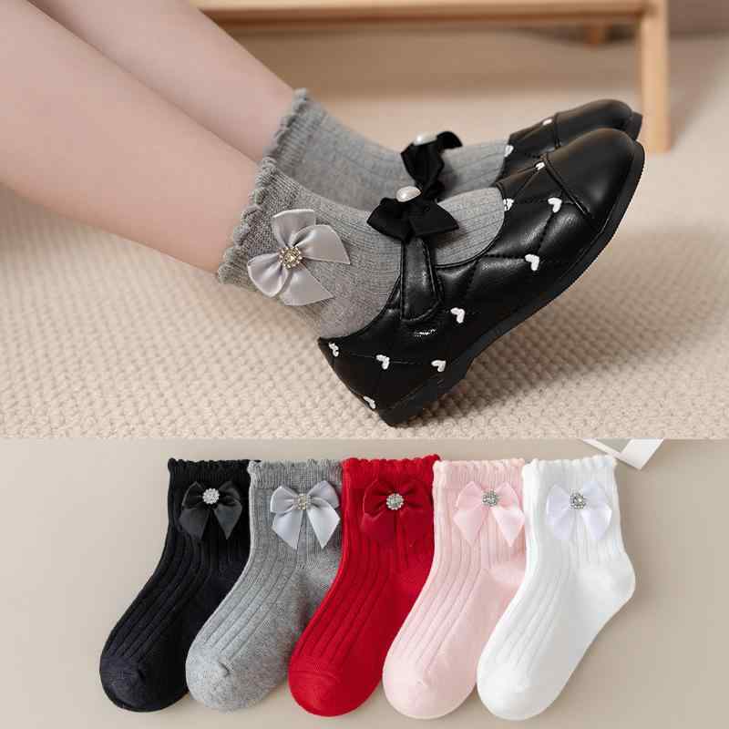 靴下 ガールズ キッズ ベビー 蝶結び フリル レース 春秋冬 プリンセス ソックス 女の子 子供 精梳綿 ..