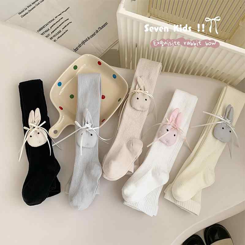 靴下 キッズ 女児 子供用 レギンス スパッツ うさぎ柄 コットン 無地 春夏 ベージュ系