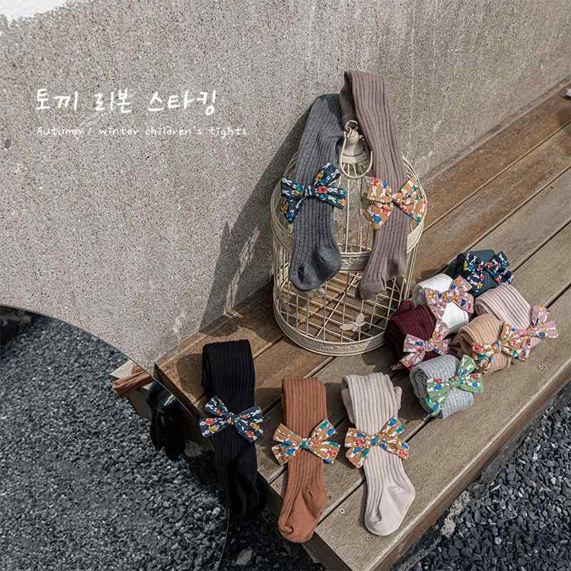 子供用タイツ 女の子 ストッキング ケーブル編み 花柄 無地 ボーダー柄 コットン 混紡 通気性 かわいい..