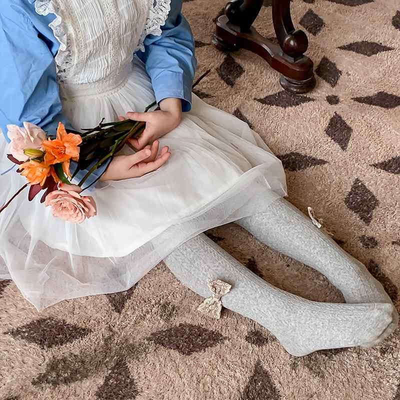 靴下 キッズ 女の子 子供用 コットン タイツ ストライプ 無地 リブ編み 蝶結び レギンス 70 80 90 100 ..