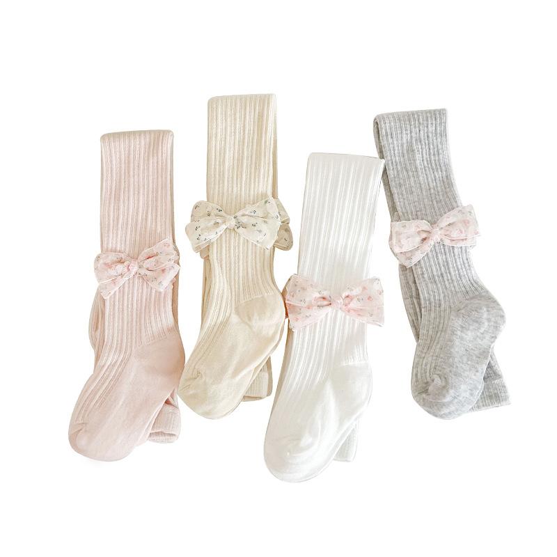 キッズ レギンス 春夏 女の子 子供服 無地 コットン ケーブル編み 蝶結び 薄手 かわいい おしゃれ 普段..