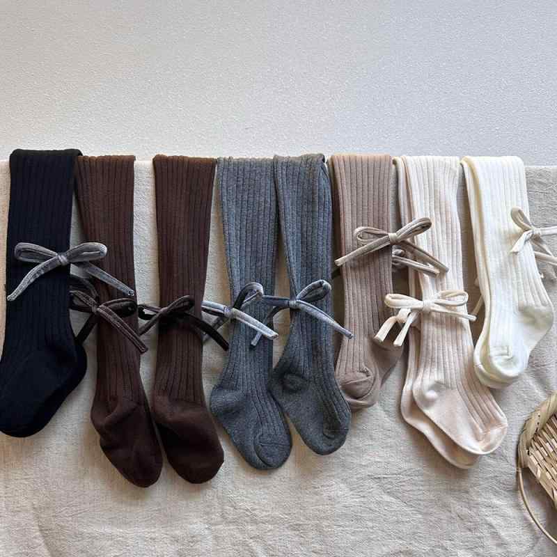 靴下 キッズ 女の子 連脚タイツ ストッキング 春秋冬 蝶結び コットン 無地 白 黒 ベージュ グレー カ..