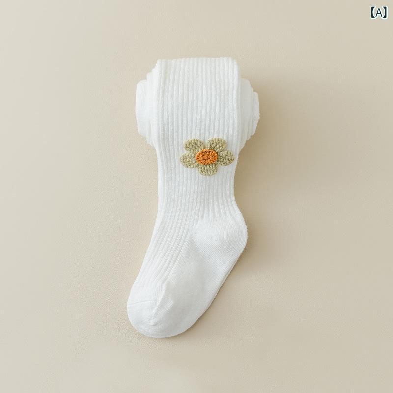 子供用タイツ 春秋 ベビー レギンス パンツ 精梳綿 かわいい 花柄 通気性 吸汗性 伸縮性 75-130cm ホワ..