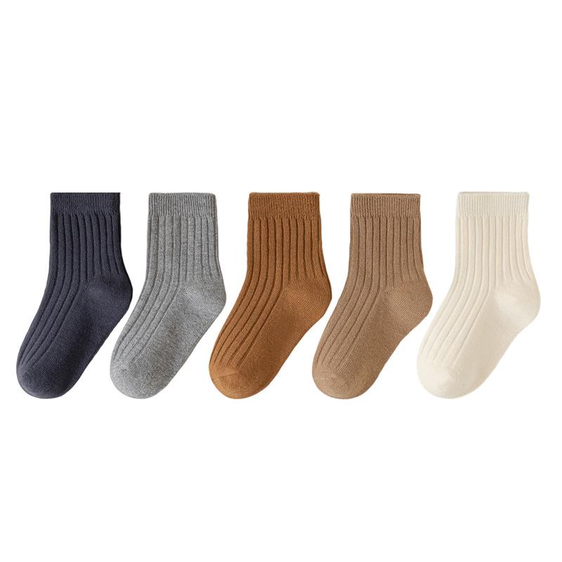 靴下 キッズ 女児 精梳綿 中筒 リブ 無地 通気性 吸汗性 秋 S M L XL ピンク系 グリーン系