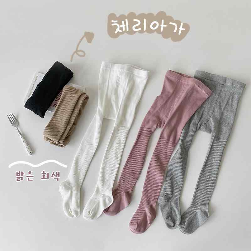 子供服 タイツ &amp; レギンス 女の子 ベビー キッズ 無地 リブ コットン 秋冬 春秋 かわいい プリンセ..