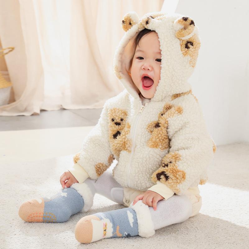 靴下 キッズ ベビー 加厚 裏起毛 羊 鹿の子編み 滑り止め付き ホームソックス ルームソックス 冬 あっ..