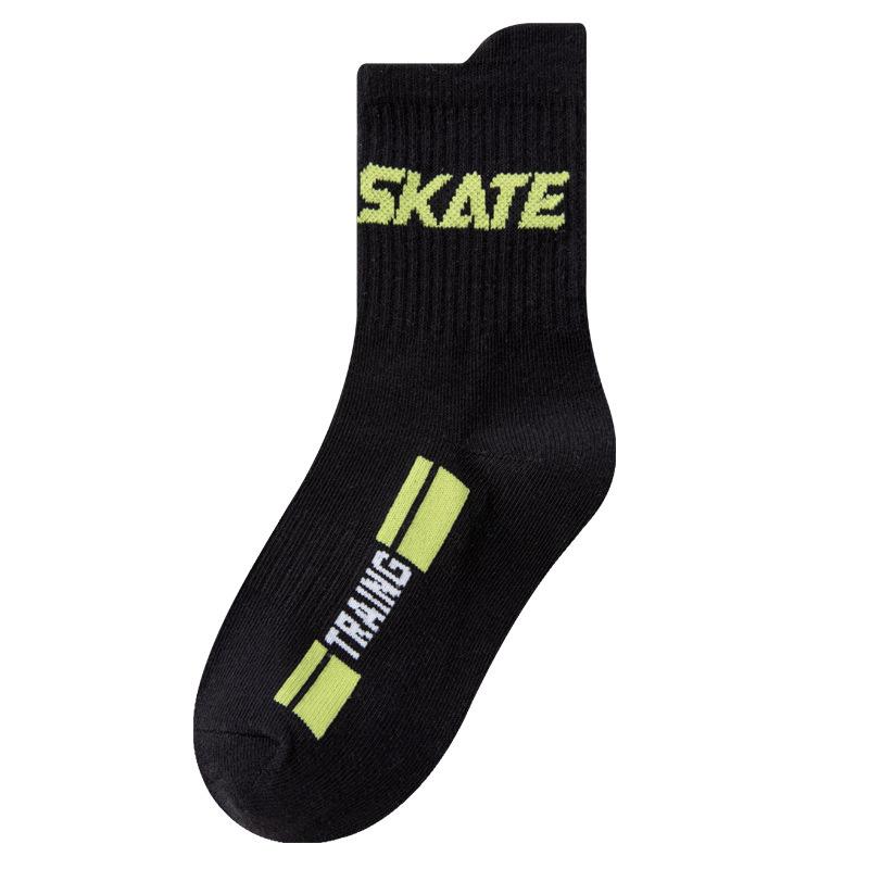 靴下 キッズ 男の子 ソックス 春秋 運動 スポーツ 綿 中筒 リブ 無地 アルファベット M L XL XXL