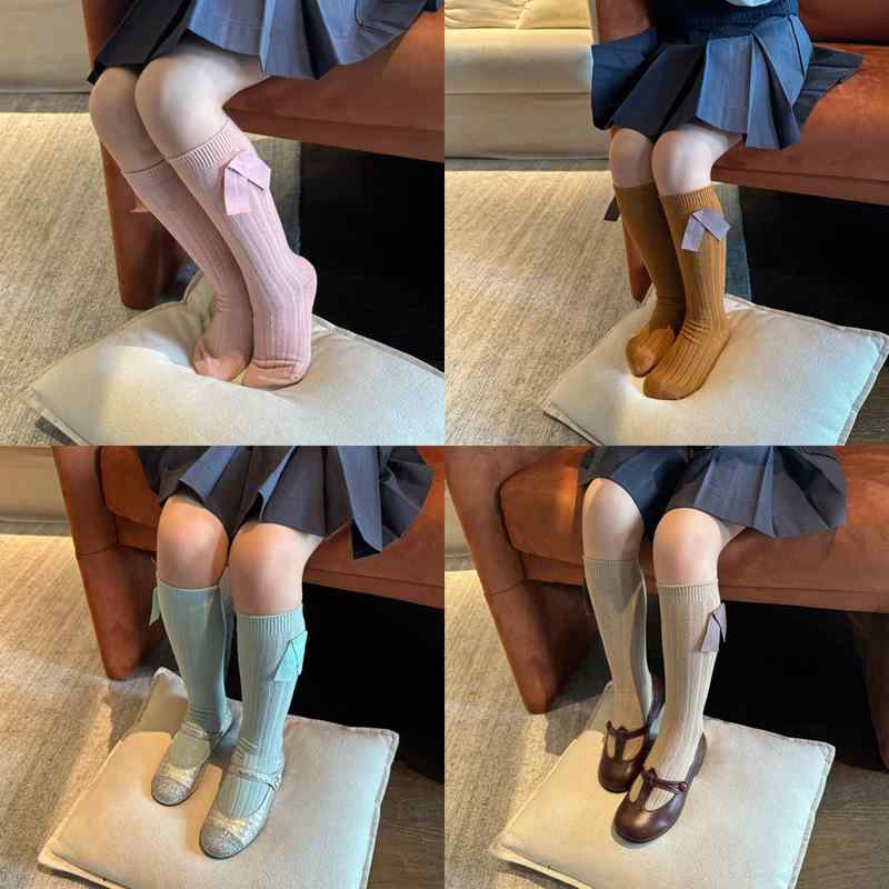 靴下 キッズ 女の子 プリンセス風 蝶結び ミドル丈 ロング丈 ソックス かわいい 綿 春夏 水色 黄色 グ..