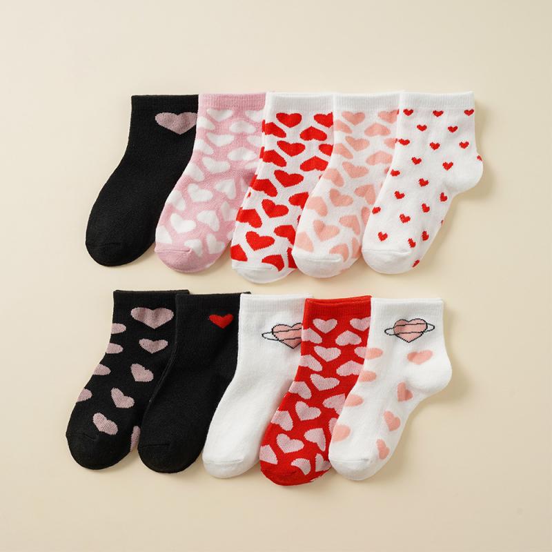 靴下 キッズ 女の子 子供 中筒丈 ソックス ハート柄 スポーツ 通気性 吸汗性 10足セット 春夏 秋冬(x2)
