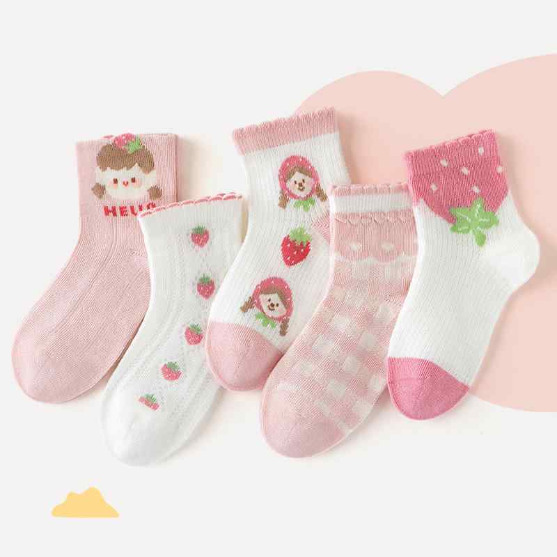 靴下 キッズ 春夏 子供用 ソックス 5足組 動物柄 花柄 薄手 コットン 快適 無地 通園 通学 幼稚園 保育..