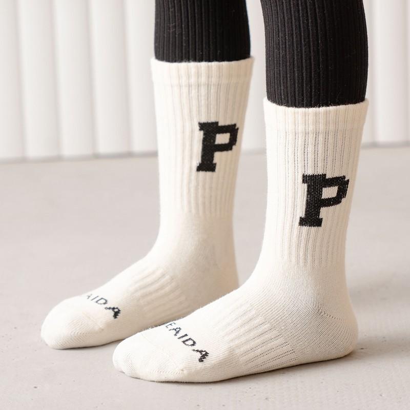 靴下 キッズ 子供 中筒ソックス 男の子 女の子 コットン 春秋冬 P柄 アルファベット柄 通園 通学 かわ..