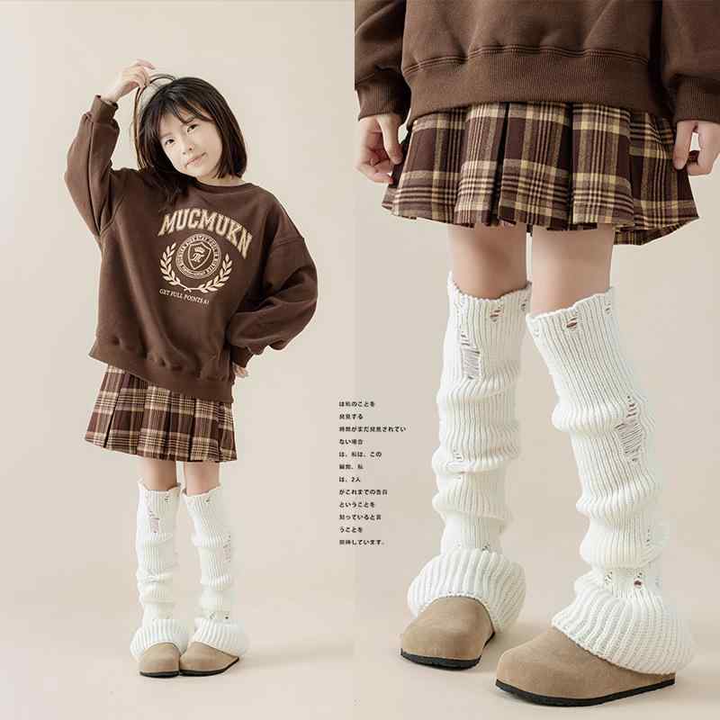 靴下 キッズ 女の子 秋冬 レッグウォーマー ニット ウール ケーブル編み 無地 フリル レース ブラック ..