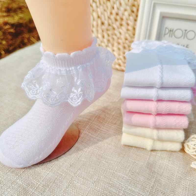 靴下 キッズ 女の子 子供 レース 春夏 通気性 メッシュ フリル ホワイト ピンク イエロー ブルー コッ..