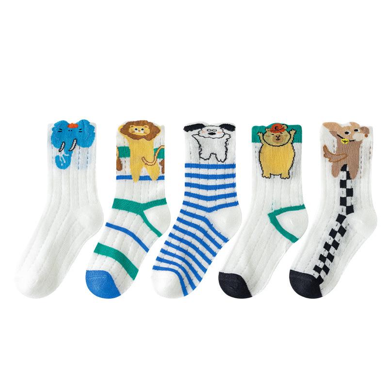 靴下 キッズ 男の子 子供 薄手 綿 メッシュ アニマル柄 かわいい 通気性 クルーソックス 春夏 ボーイズ..