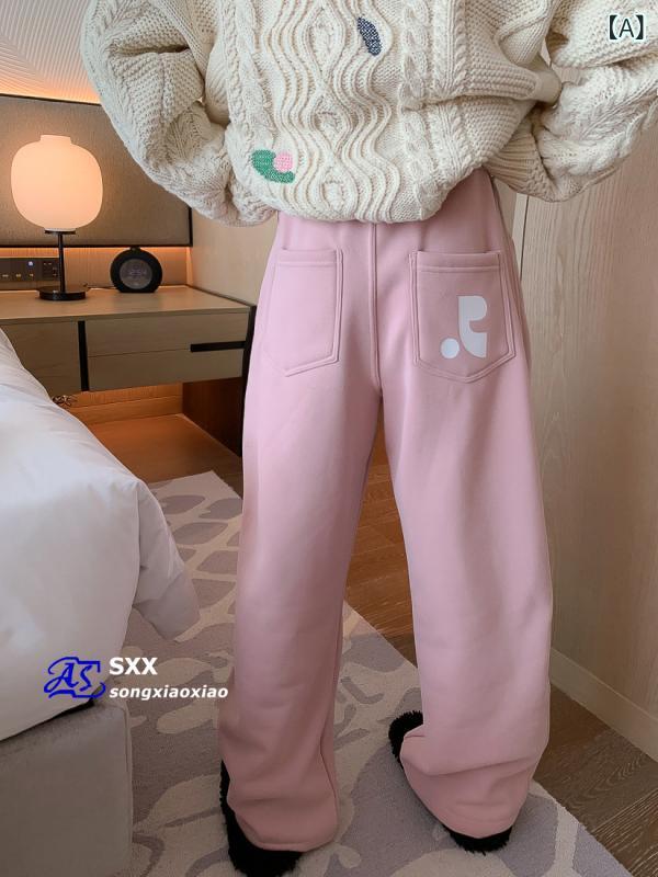 パンツ レディース 婦人服 韓国 リラックス ゆったり コットン ワイドレッグ スウェットパンツ 裏起毛 ..
