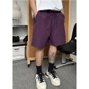 ハーフパンツ レディース メンズ ユニセックス 部屋着 ルームウェア 普段使い ポリエステル 速乾 スポーツ 無地 ワイド ゆったり ブラック 黒 パープル 紫...