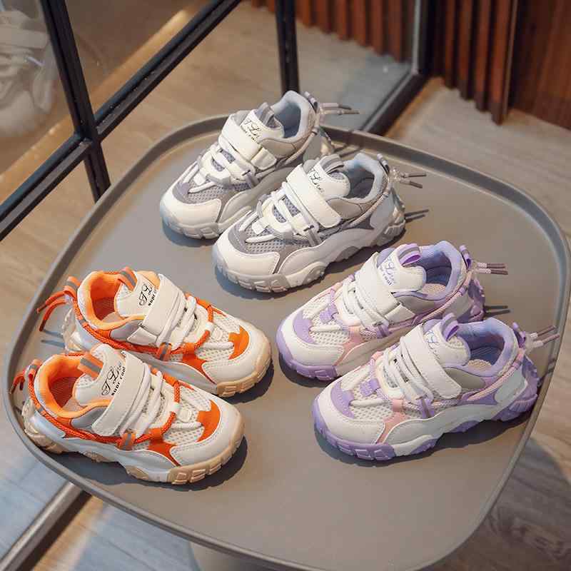 スニーカー キッズ 子供 面ファスナー 運動靴 男の子 女の子 通気性 滑り止め 7歳 8歳 9歳 10歳 11歳 12歳 オレンジ グレー パープル 春秋