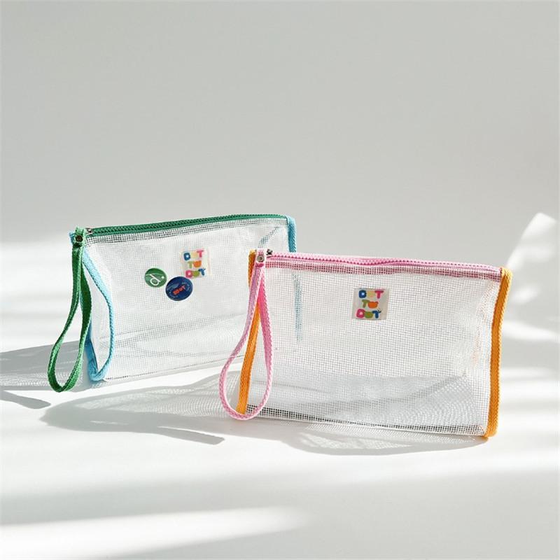 化粧ポーチ レディース キッズ 撞色 メッシュ 整理用 かわいい 手提げ ランドリーバッグ 旅行用 洗面用..