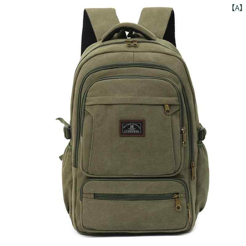 リュックサック メンズ レディース 帆布 キャンバス 大容量 旅行 通勤 通学 15インチ PC収納 耐摩耗性 カーキ ブラック 男女兼用 ミリタリー