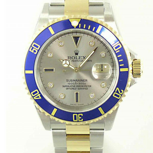 【ポイント2倍！5/9〜5/16 23:59まで】ロレックス　ROLEX　サブマリーナデイト　Ref.16613SG　青サブ　300m防水　3Pサファイア　8Pダイヤ【smtb-TK】