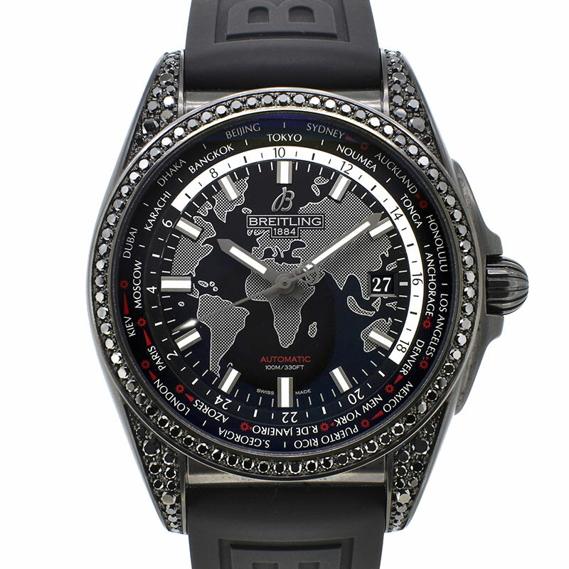 【国際保証書有り】ブライトリング　BREITLING　ギャラクティック ユニタイム ブラックスティール　MB3510AU/BF07　SS　ラバーベルト　44mm　世界100本限定　ブラックダイヤ　中古　新品同様品【メンズ】