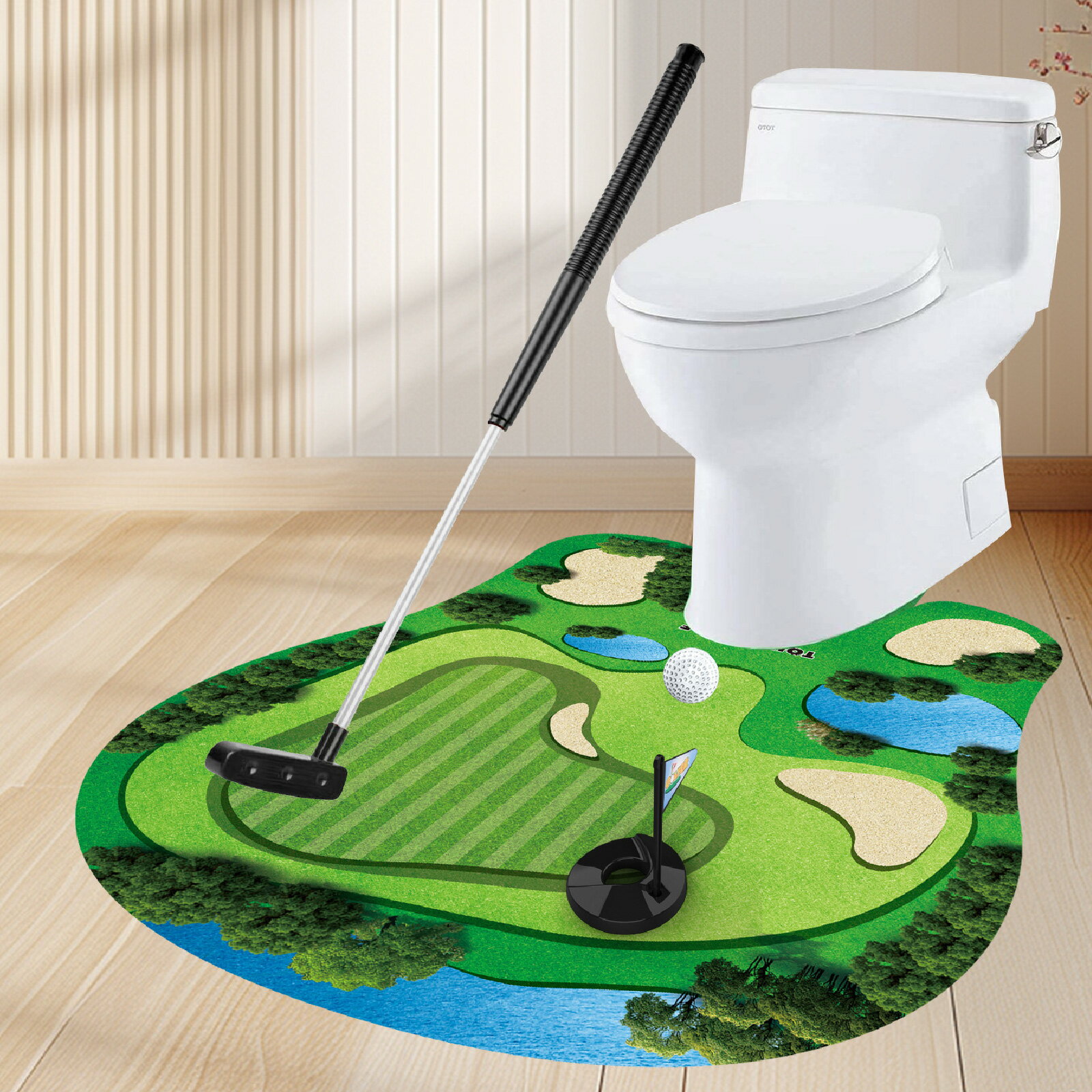 【トイレで楽しむゴルフ練習マット】トイレマット ゴルフ 練習マット 面白い 洗面所 ミニ ゴルフ おもちゃ ゴルフパター マット ボール 賞品 景品 プレゼント...