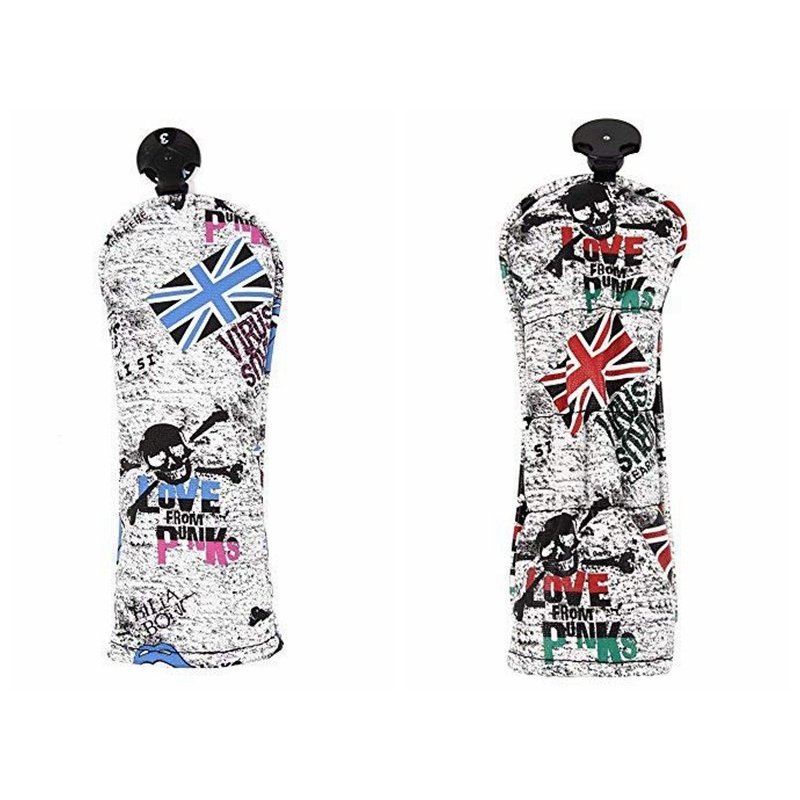 ヘッドカバー ウッド FW 3番5番 2点セット スカル×England国旗 防水仕様 変換ダグ付き