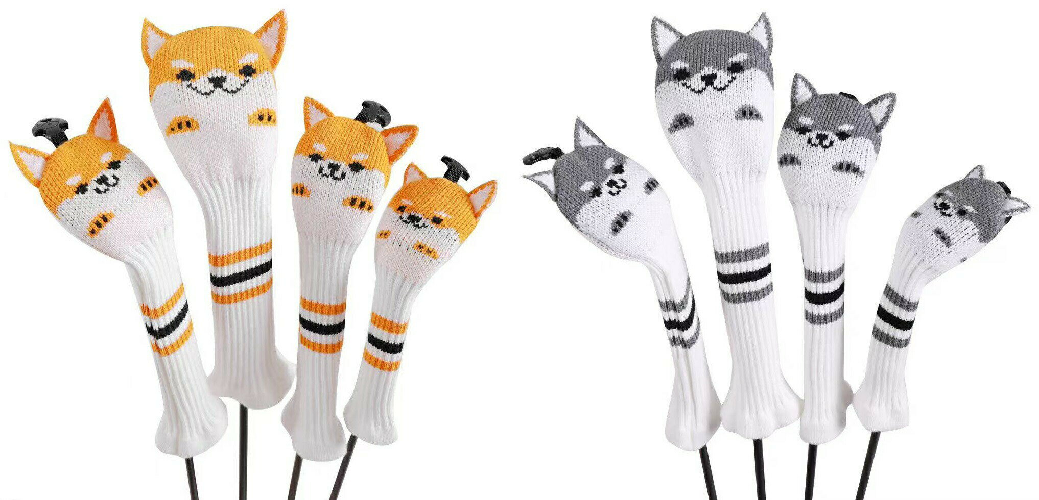 ゴルフ カバー ヘッドカバー ドライバー ウッド FW ハイブリッド UT カバー ニット製 変換ダグ付き 秋田犬デザイン 4点セット 単品 送料無料