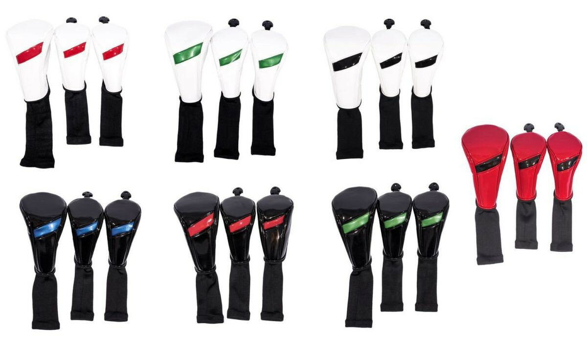 ゴルフ ヘッドカバー ドライバー カバー ウッド カバー 3点セット エナメル製 無地(パンチ) 防水仕様 変換ダグ付き 送料無料