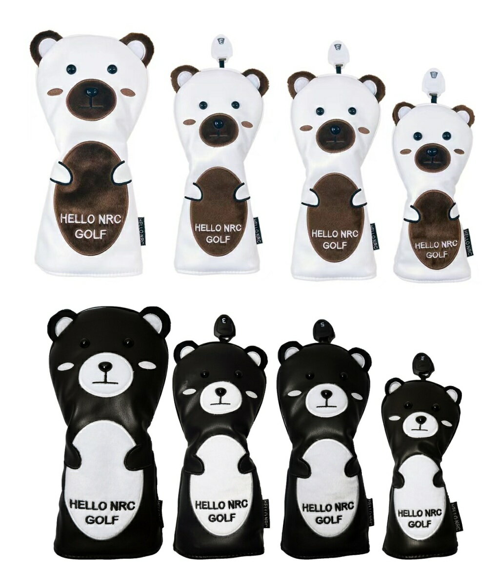 ゴルフ ヘッドカバー セット ユーティリティ ドライバー フェアウェイウッド クラブ カバー DR FW UT ゴルフカバー 4点セット 防水仕様 黒熊 白熊