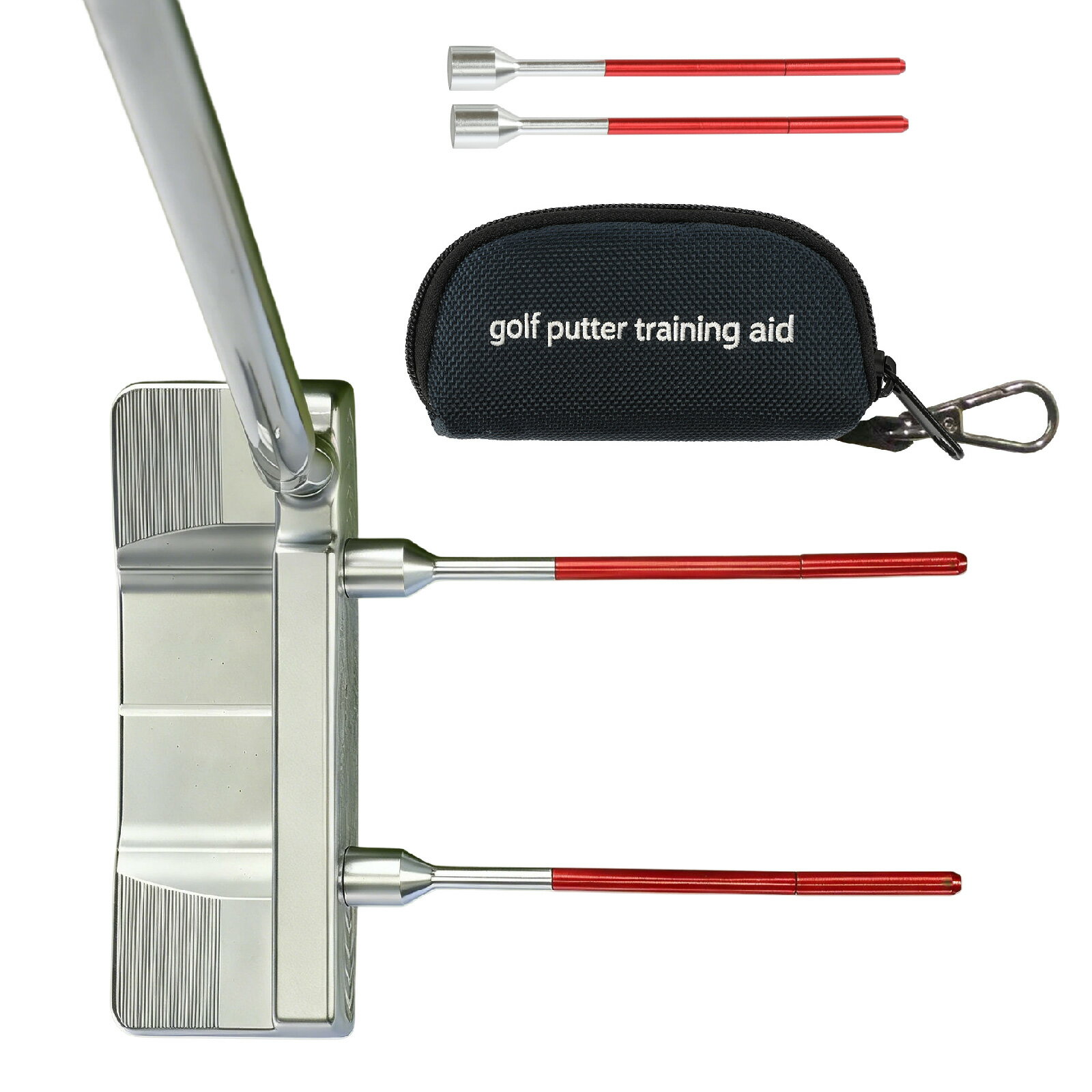 Swing Corrector - 【コンパクトサイズ2本】ゴルフ スイング矯正器具 練習器具 スイング軌道補正 フェース向き アプローチ パター対応 ミート率アップ コンパクト 収納ケース付き 2個セット ゴルフ アライメントロッド クラブ 方向指示器 アライメントスティック 位置合わせ 練習 練習器具