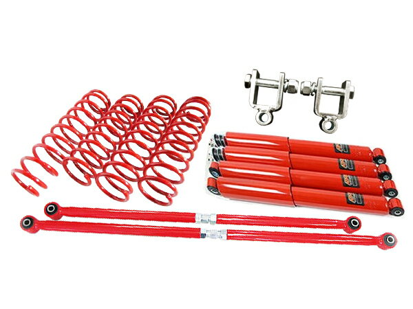 【沖縄・離島への配送不可】ジムニー JB23/JB33/JB43リフトアップキット2インチ ロングショック赤ラテラルロッド赤サスコイル赤リア用ショック延長ブラケット付き