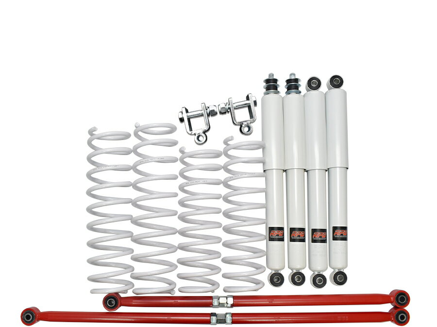 【沖縄・離島への配送不可】ジムニー　JB64W JB74Wリフトアップキット3インチロングショック白ラテラル赤 コイル白リア用ショック延長ブラケット付き