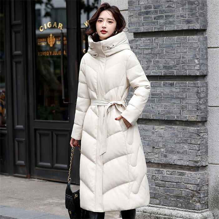 ラムレザージャケット ダウンジャケット ロングジャケット ダウン90％ レディース ロング丈 膝丈 毛皮 防水 防風 軽量 暖かい 大きいサイズ きれいめ ダウンコート 羊革 レザー アウター 20代 30代 40代 50代 60代 冬 上品 防寒 暖かい 通勤 きれいめ 体型カバー