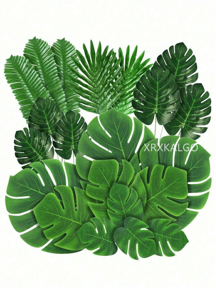 sale10％フェイクグリーン 人工観葉植物 寄せ植え フェイク花 造花 造花グリーン 枯れない花 お祝い 人工パームリーフ 7種類 大小 グリーン フェイクパームリーフ ステム付き ジャングル ハワイアンルアウ 結婚式 誕生日テーマパーティーデコレーション