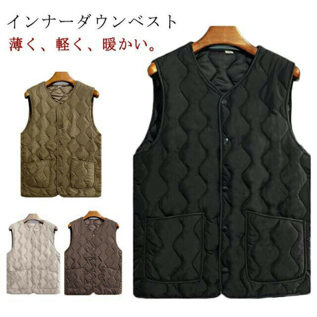 キルト レディース 中綿ベスト 薄手 インナーダウン 秋 冬 前開き エコダウンベスト Vネック ファイバーダウン インナー ベスト インナーベスト ライトダウン インナーベスト キルティング 波型 ポケット付き あったか 防寒 保温 軽量