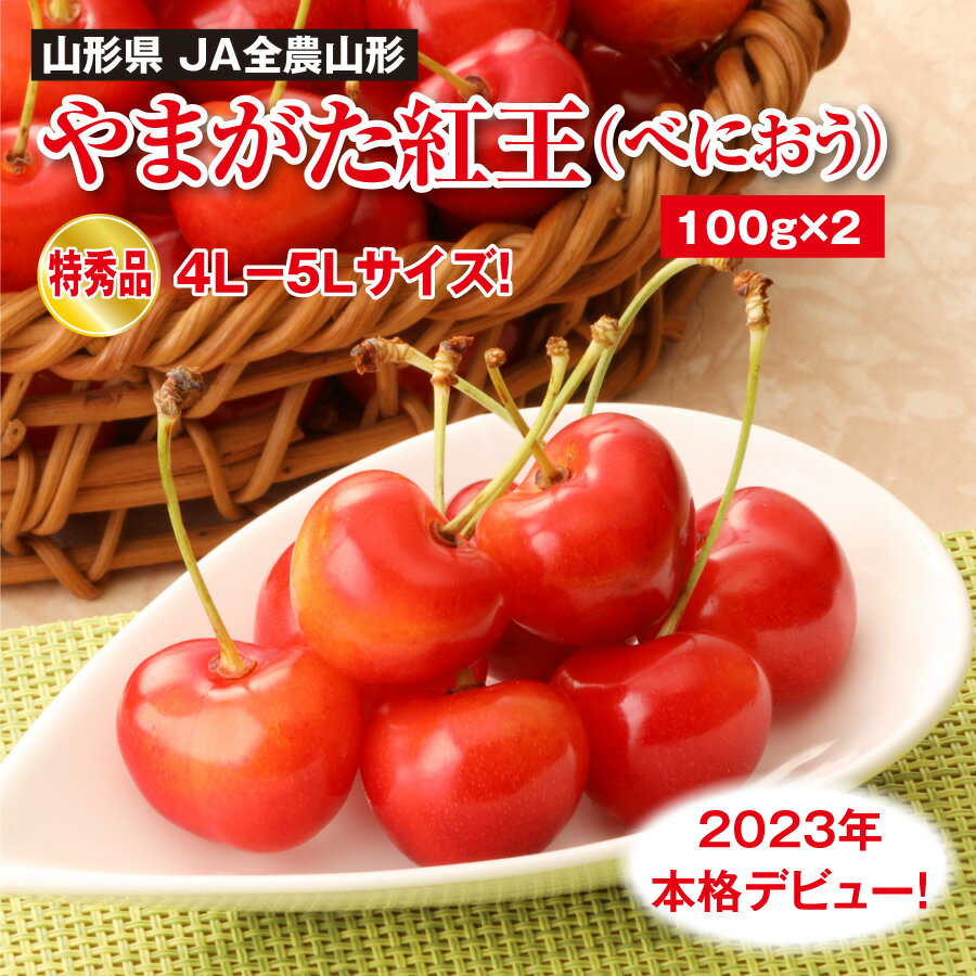 山形県 やまがた紅王 プレミアム 100g 2 特秀品 4L～5L サイズ 6月下旬～7月上旬お届け さくらんぼ ギフト 国産 JA全農山形 赤い宝石 クール 冷蔵配送 フルーツ 果物 サクランボ 紅王