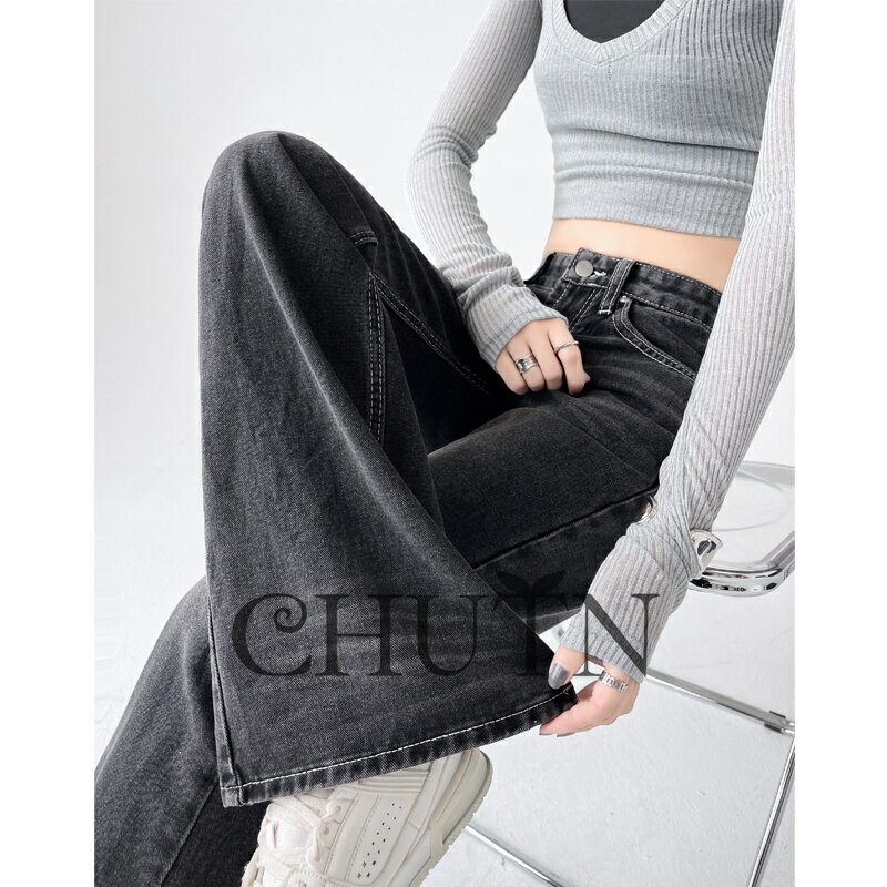 デニムパンツ レディース デニム フレアパンツ ワイドパンツ モップ デニムパンツ ハイウエスト チャコールグレー ジーンズ ポケット付き カジュアルパンツ 着痩せ ゆったり 美脚 脚長効果 美尻 セクシー 抜け感 キャンプ デート 散歩する 旅行 写真を撮る 普段着 大人 女性