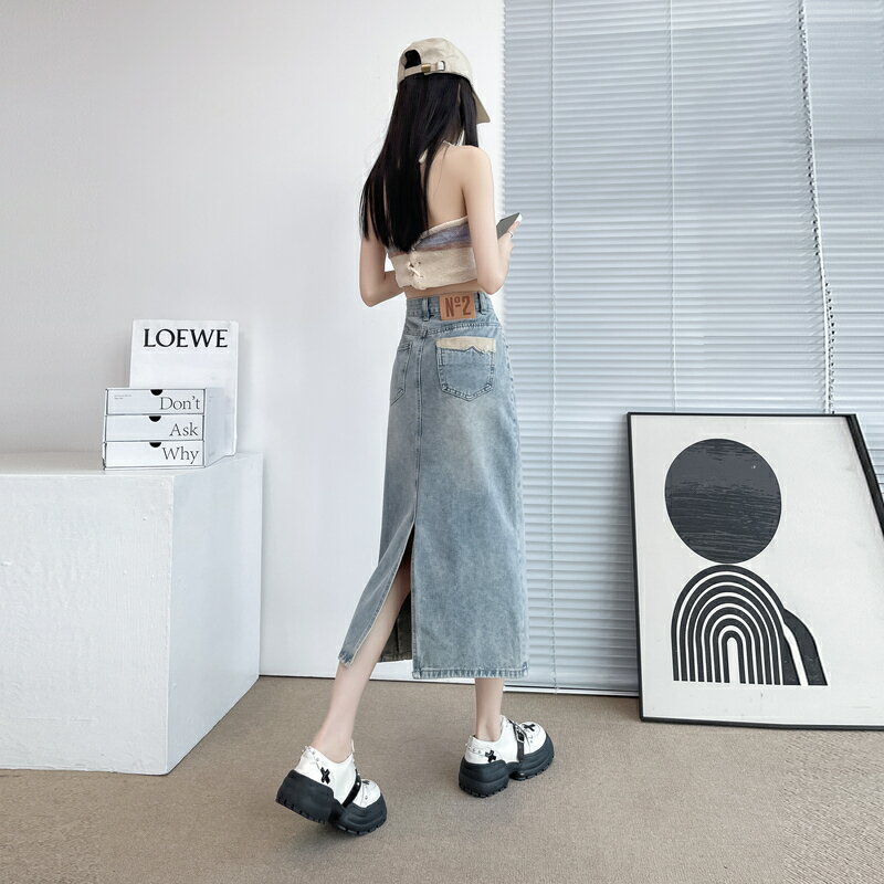デニムスカート 半身 レディース スカート スリット入り ハイウエスト ヒップ ハグ スカート ミドル丈 Aラインスカート ベルトループ ポケット付き ライトブルー デニムスカート シンプル スタイリッシュ ヴィンテージ 韓国風 おしゃれ 抜け感 柔らか 着痩せ ゆったり 可愛い