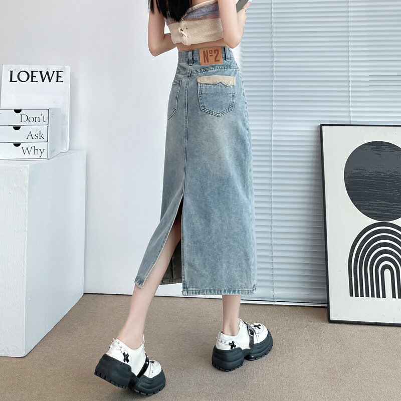 デニム スカート 半身 レディース スカート ヒップ ハグ スカート ミドル丈 スリット入り ハイウエスト Aラインスカート ベルトループ ポケット付き ライトブルー デニムスカート シンプル カジュアル スタイリッシュ セクシー ガーリー 着痩せ お洒落 ゆったり 大人 女性用