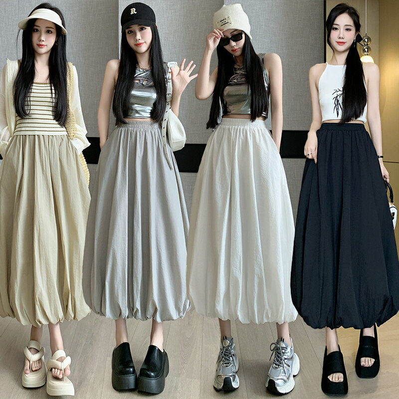 バルーンスカート ハイウエスト 半身スカート レディース スカート Oラインスカート ポケット付き ウエストゴム ロングスカート 柔らかい カジュアル ゆったり 着痩せ 体型カバー 可愛い デート 散歩する 旅行 写真を撮る 普段着 通勤 女性 大学生 大人 ランタンスカート