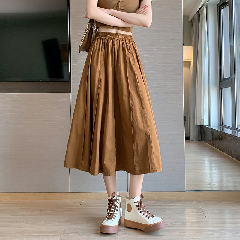 プリーツスカート ハイウエスト レディース スカート ミドル丈 Aラインスカート ウエストゴム パッチワーク 太め スカート 大きいサイズ 無地 カジュアル シンプル スタイリッシュ ウォッシュ加工 プリーツスカート ゆったり 着痩せ 体型カバー 可愛い 大人 女性 大学生