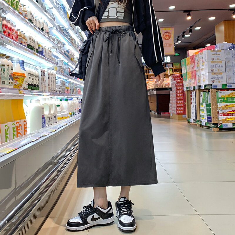 半身 ワークウェア スカート スリット入り レディース スカート ハイウエスト ミドル丈 Aラインスカート ウエストゴム ドローストリングデザイン ポケット付き ワークウェア スカート 大きいサイズ カジュアル シンプル ゆったり 着痩せ 体型カバー おしゃれ 抜け感 通勤